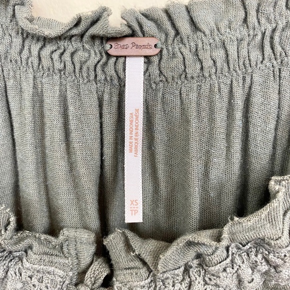 Free People Olive Green Ruffle Button Blouse XS - Picture 3 of 6